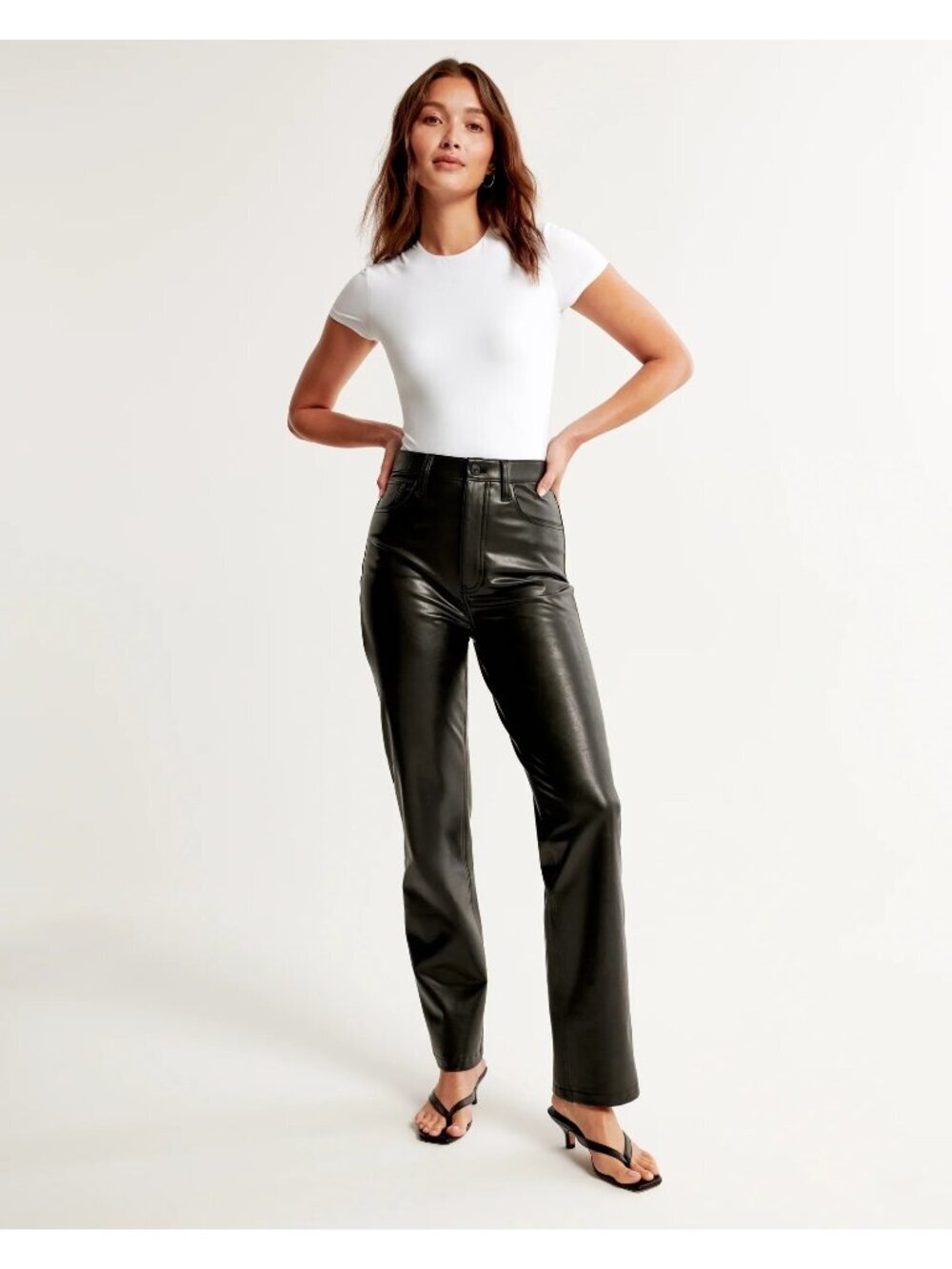 Abercrombie & Fitch Womens Black Vegan Leather 90s Straight Pant Size 27